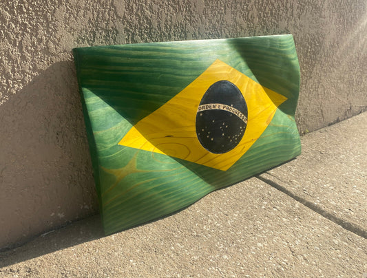 Waving Wooden Flag of Brazil
