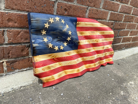 Waving Wooden Betsy Ross American Flag With "Realistic" Wave