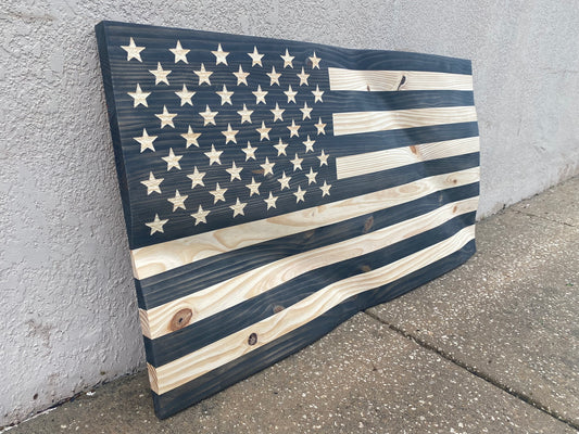 Waving Wooden Modern Rustic Blacked Out American Flag
