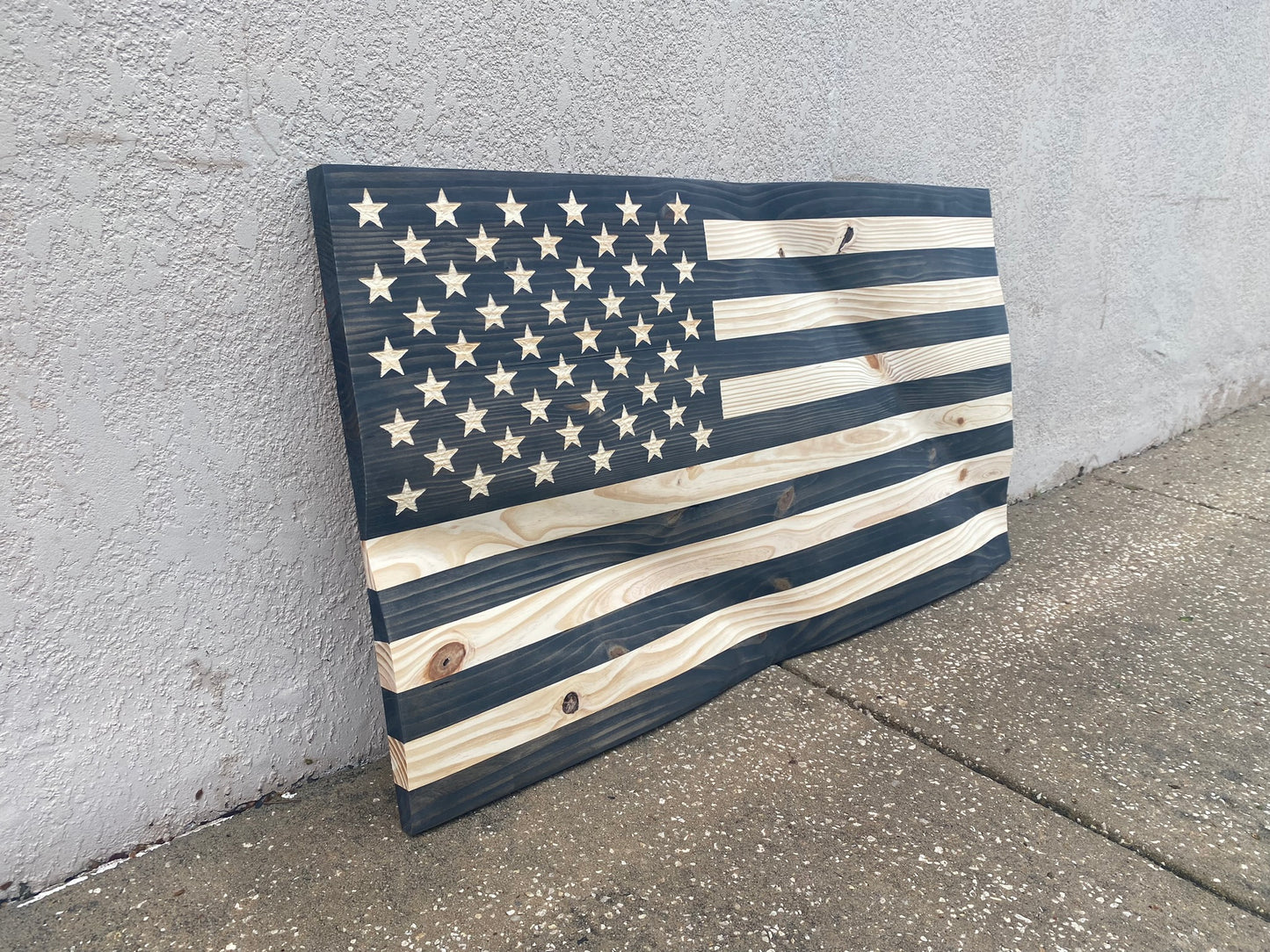 Waving Wooden Modern Rustic Blacked Out American Flag