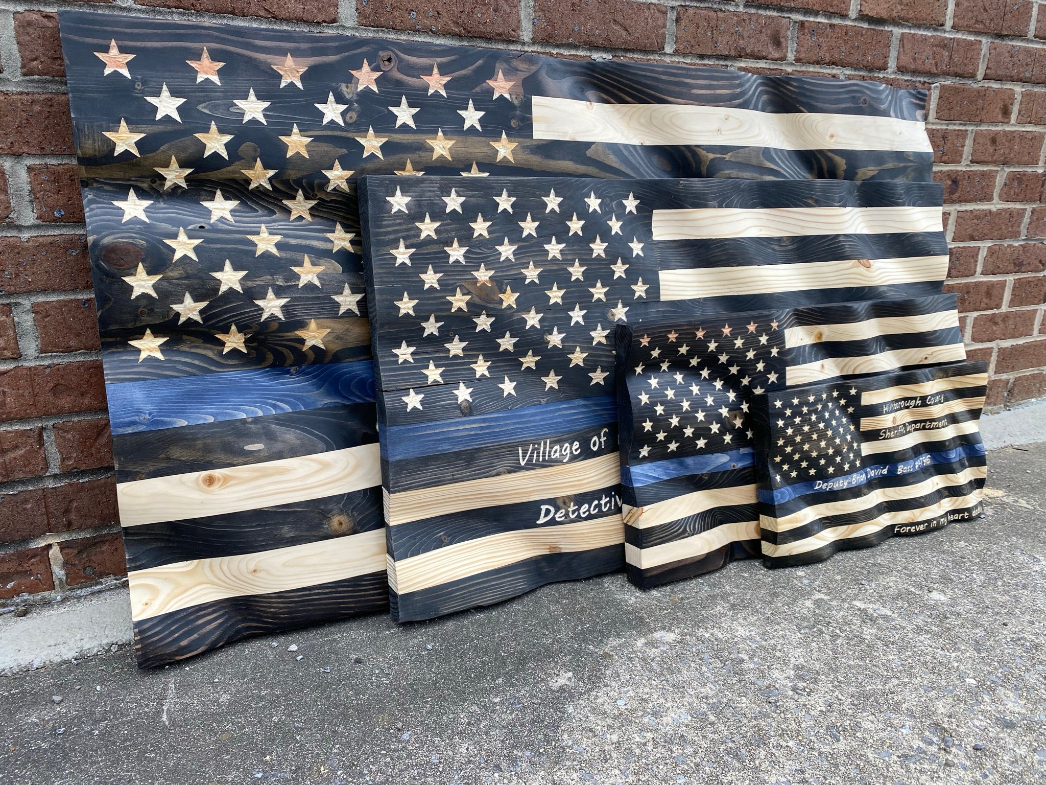 Store Personalized Wood Thin Blue Line Flag Wall Art | Police Wooden American Flag | Thin Blue Line Wood Flag | Wooden American Flag Wall Art