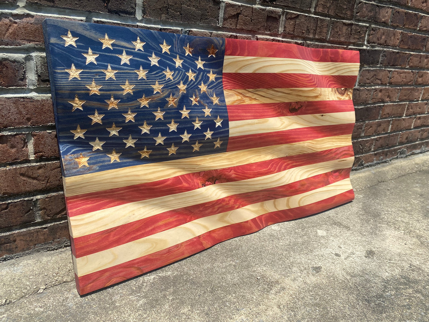 Waving Wooden American Flag Wall Art Decoration