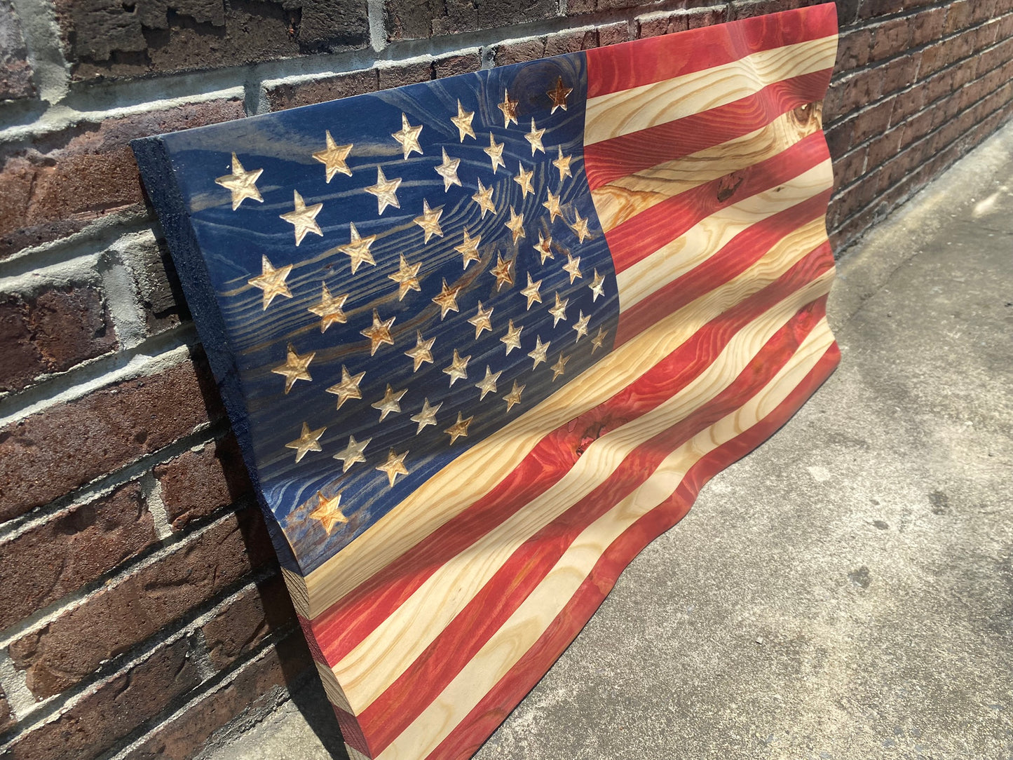 Waving Wooden American Flag Wall Art Decoration