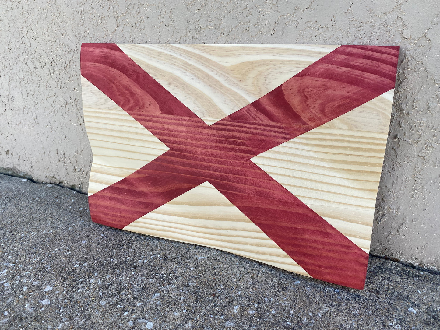 Waving Wooden Rustic State of Alabama Flag