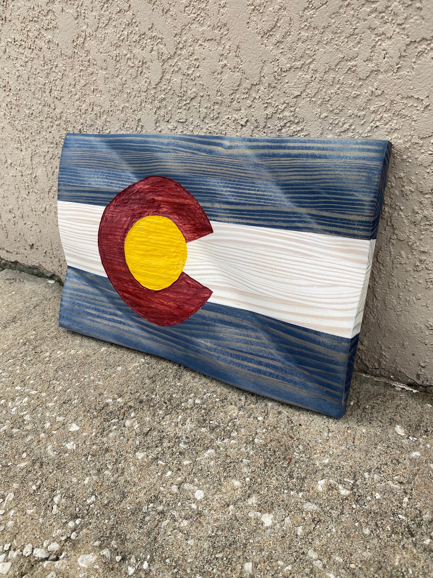 Waving Wooden State of Colorado Flag