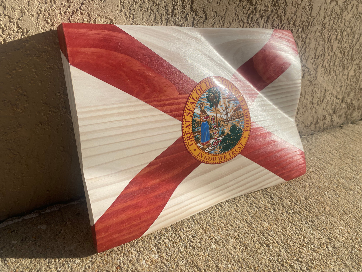 Waving Wooden State of Florida Flag